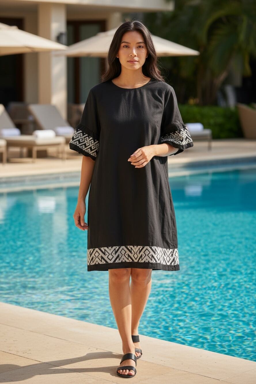 Banana Republic dress women's large embroidered puff sleeve boho mini black NEW